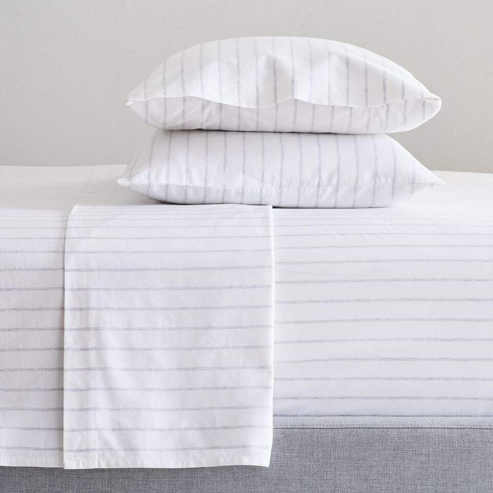 Organic Washed Cotton Percale Simple Stripe Sheets west elm United